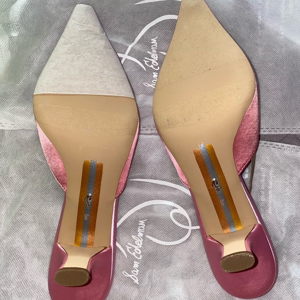 Sam Edelman Pink Heeled Mules with Sparkling Buckle - Picture 4 of 8